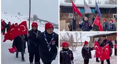 Bayrağa yapılan çirkin saldırıya bir tepki de minik izcilerden