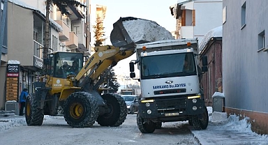 Biriken karlar kamyonlarla merkez dışına taşınıyor