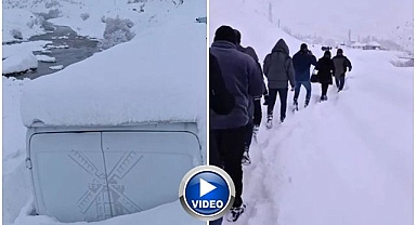 Çığın düştüğü yolda 100 kişi mahsur kaldı!