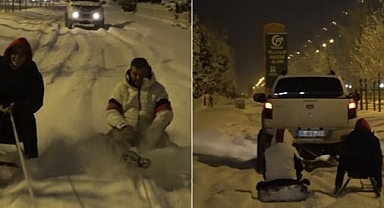 Erzurum'da off-roadçuların lastik ve kızaklı kar keyfi