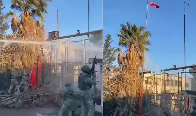 Hain saldırı sonrası şanlı Türk bayrağı tekrar göndere çekildi