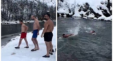 Soğuğa aldırış etmediler! Buz gibi nehre girdiler