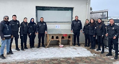 Üşüyen minik dostlara polislerden kedi evi