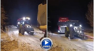 Yolda kalan tır için seferber oldular