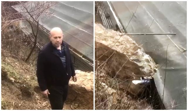 Dev kaya parçası evin çatısına düştü!