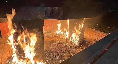 Parktaki bankı ateşe verdiler!