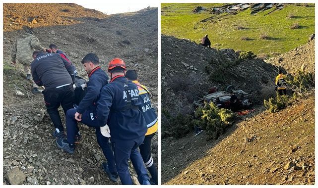 Şarampole yuvarlanan araçta can verdi!