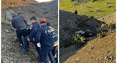 Şarampole yuvarlanan araçta can verdi!