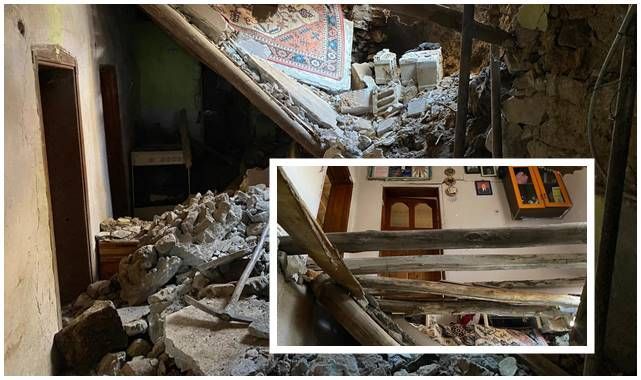 Van'da 2 katlı evin toprak damı çöktü