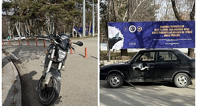 Erzurum'da feci kaza! Otomobille motosiklet çarpıştı