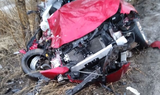 Erzurum'da feci kaza! Ağaca çarpan araçta can verdiler