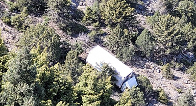 Freni patlayan kamyon uçuruma yuvarlandı