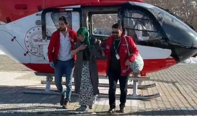 Hamile kadının imdadına helikopterle yetiştiler! 