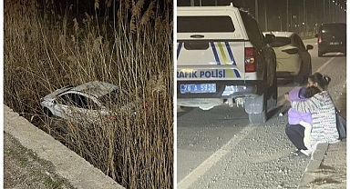 Otomobil sulama kanalına uçtu! Canlarını zor kurtardılar