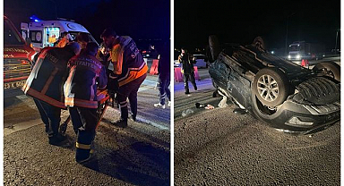 Otomobil ters döndü! Ekipler olay yerine koştu