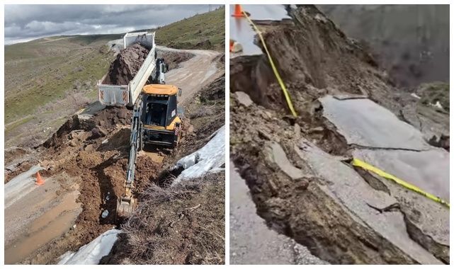 Sağanak felakete dönüştü! Köy yolu bir anda çöktü