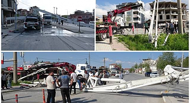 Beton pompası devrildi, faciadan dönüldü!