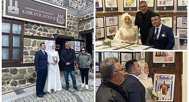 Çiçeği burnunda çiftten renkli düğün hatırası