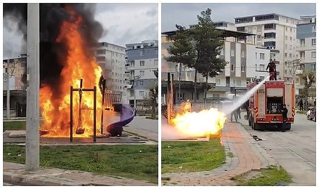 Çocuk parkı alevlerin içinde kaldı! Yürekler ağza geldi