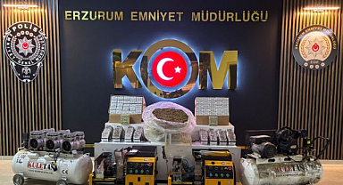 Erzurum'da kaçak sigara imalathanesine baskın