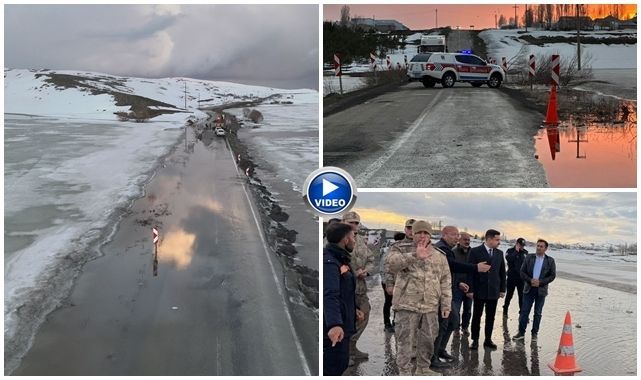 Erzurum’da kar erimesi taşkına neden oldu: yol ulaşıma kapandı