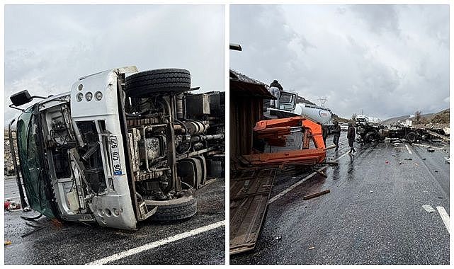 İş makinesi ile tır çarpıştı! Ortalık savaş alanına döndü