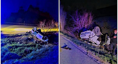 Kontrolden çıkarak takla attı