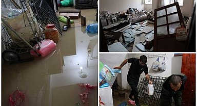 Sağanak ve dolu sonrası bodrum katını su bastı   