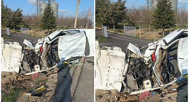 Şarampole uçan araçtan geriye demir yığını kaldı