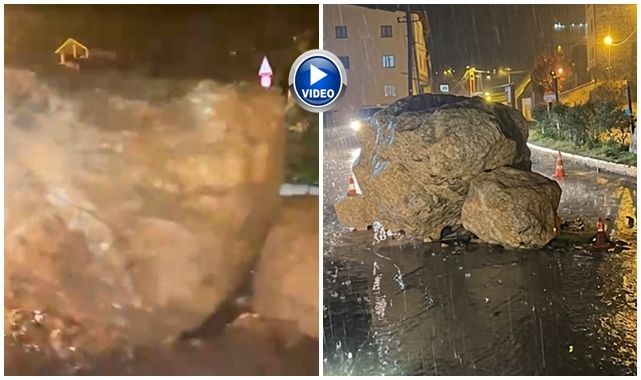 Yola dev kaya parçaları düştü