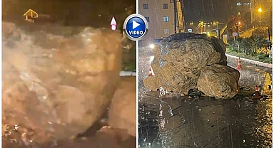 Yola dev kaya parçaları düştü