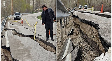 Yolda oluşan yarıklar tehlike saçıyor