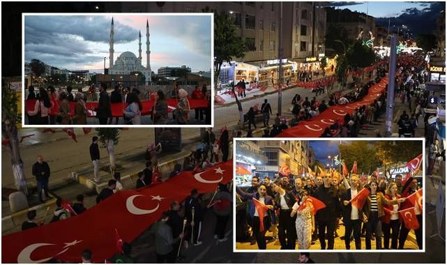 200 metrelik Türk bayrağıyla gençlik yürüyüşü 