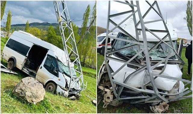 Elektrik direğine çarpan minibüsteki 11 kişi yaralandı
