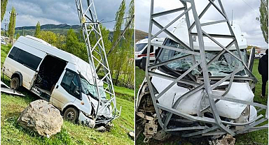 Elektrik direğine çarpan minibüsteki 11 kişi yaralandı