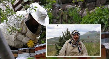 Erzurumlu kadın arıcı, dede mesleğini severek sürdürüyor