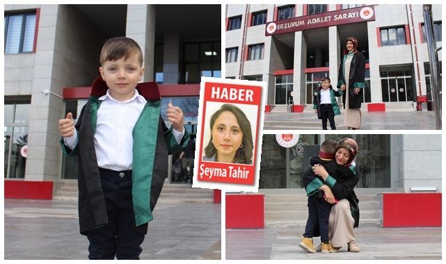 Hem anne hem avukat! Minik cübbesiyle annesini adliyede yalnız bırakmıyor
