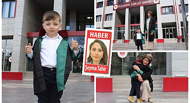 Hem anne hem avukat! Minik cübbesiyle annesini adliyede yalnız bırakmıyor