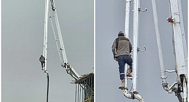 İşçinin metrelerce yüksekteki tehlikeli anları