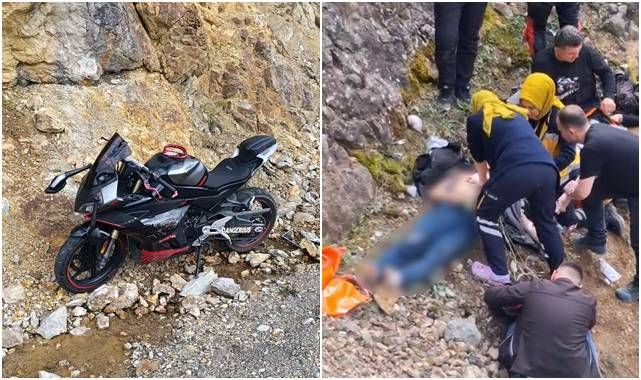 Motosikletle bariyerlere çarpan gençler uçuruma düştü!