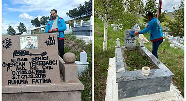 Şehit kabirlerini tek tek temizlediler