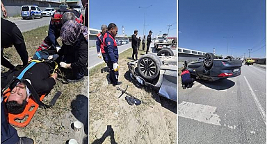 Takla atan otomobilin sürücüsü yaralandı