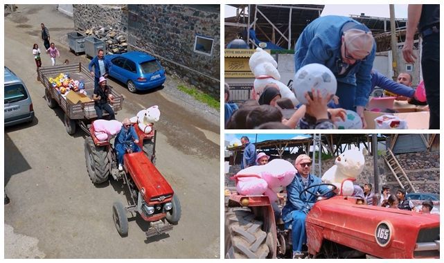 Traktörüyle köye gitti, arafalık dağıttı