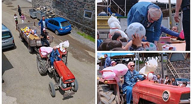 Traktörüyle köye gitti, arafalık dağıttı