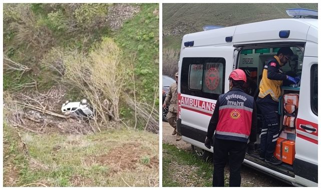 Uçuruma yuvarlanan araçtan atlayarak kurtuldular   