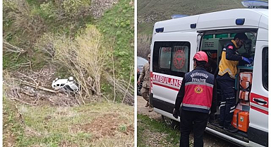Uçuruma yuvarlanan araçtan atlayarak kurtuldular   