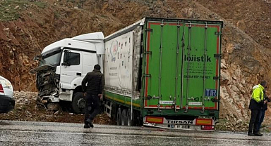 Yoldan çıkan tırın sürücüsü yaralandı