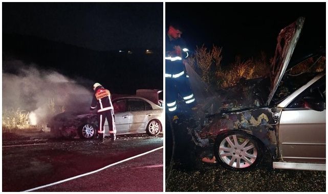 Alev alan otomobil kullanılamaz hale geldi