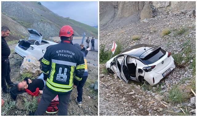 Erzurum'da feci kaza! Virajı alamayınca kontrolden çıktı