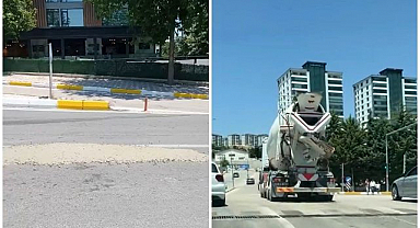 Mikserden taşan beton, asfalt yola döküldü   